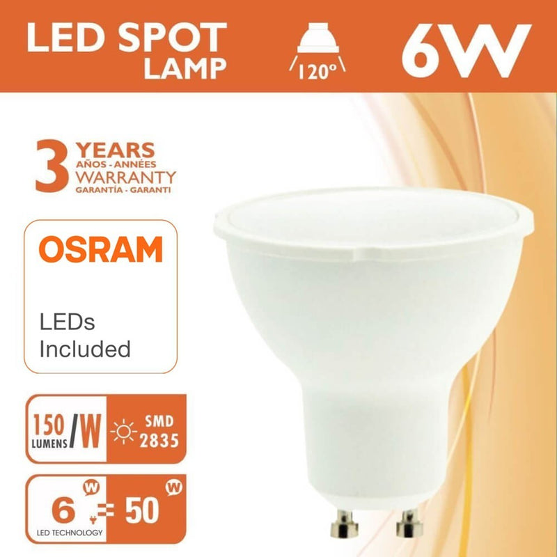 6W GU10 LED Bulb with OSRAM Chip Milky Cover 3000K - GU10 Bulb