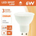 6W GU10 LED Bulb with OSRAM Chip Milky Cover 6000K - GU10 Bulb