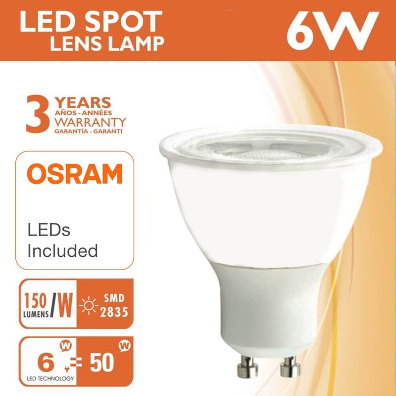 6W GU10 LED Bulb with OSRAM Chip Clear Cover 3000K - GU10 Bulb