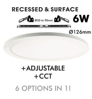 6W Round MOSS LED Ceiling Light White with Adjustable Cut Out 3 CCT - Ceiling Light Fixtures - Downlights