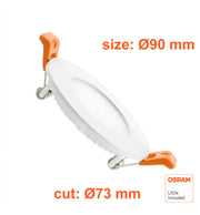 6W Round Slim LED Downlight with OSRAM Chip 4CCT - Downlights
