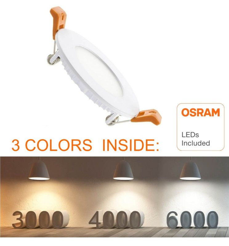 6W Round Slim LED Downlight with OSRAM Chip 4CCT - Downlights