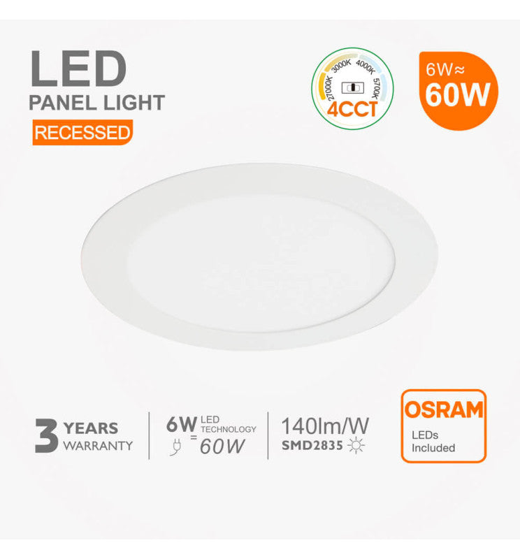 6W Round Slim LED Downlight with OSRAM Chip 4CCT - Downlights