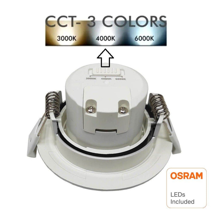 7W Round LED Downlight in White with OSRAM Chip IP54 3 CCT - LED Downlight