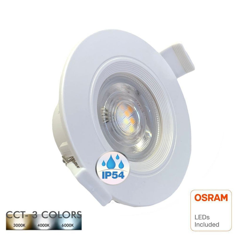 7W Round LED Downlight in White with OSRAM Chip IP54 3 CCT - LED Downlight