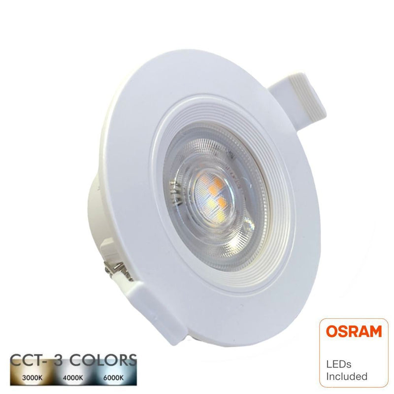 7W Round LED Downlight in White with OSRAM Chip IP54 3 CCT - LED Downlight