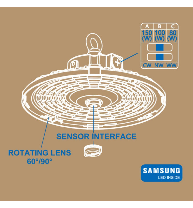 80W 100W 150W Dimmable FRANCE LED UFO High Bay with SAMSUNG Chip 3 CCT - STANDARD 20-30 Days delivery - LED high bay