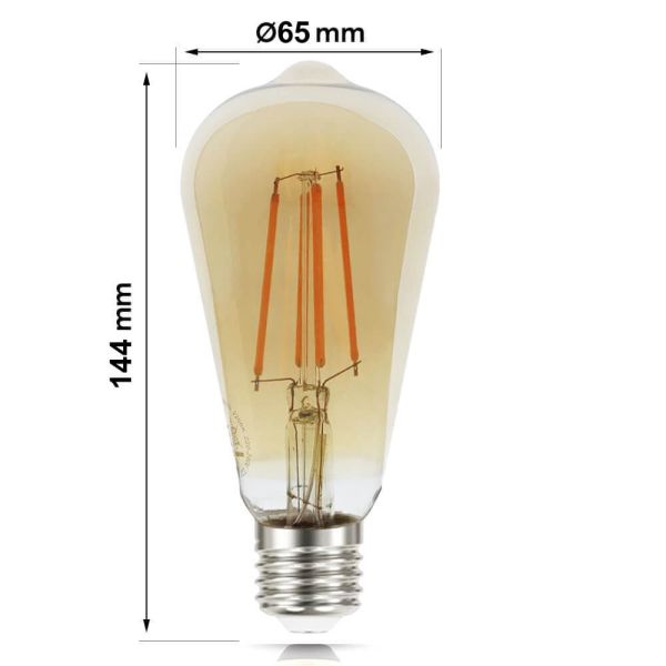 8W LED Filament Bulb Vintage E27 Gold ST64 - Dimmable - E27 Retro