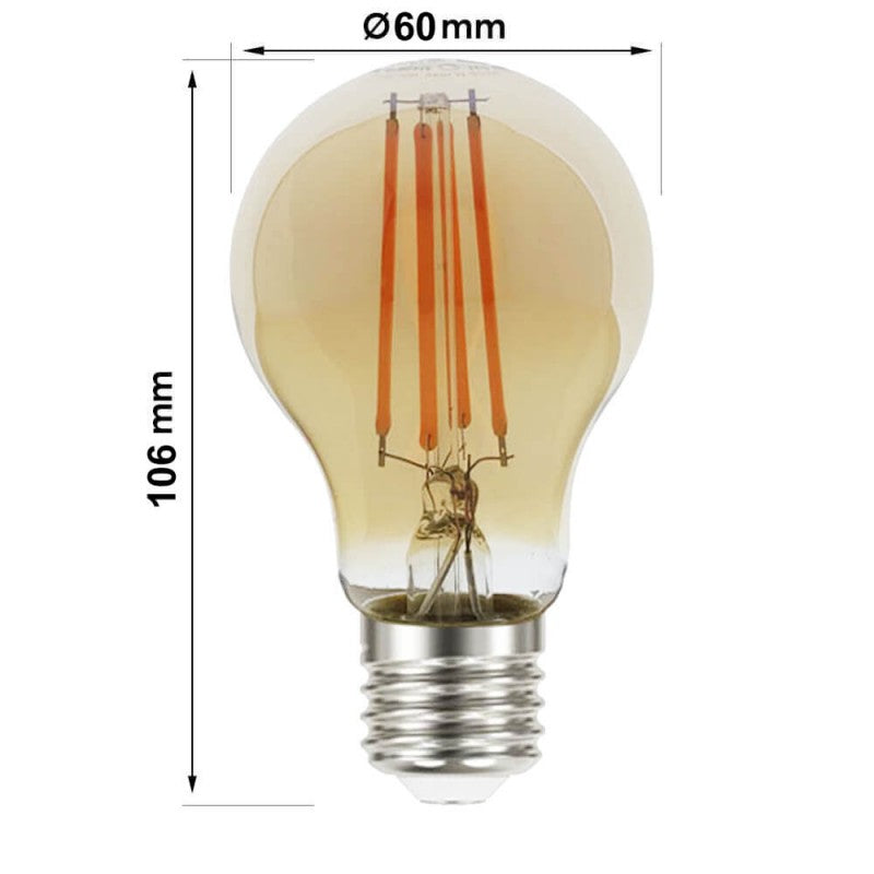 7W Dimmable E27 A60 LED Filament Bulb 2700K - Retro bulb
