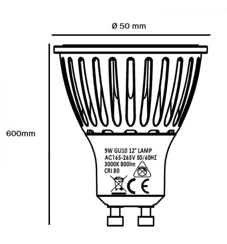 9W Ceramic GU10 Energy Saving LED Light Bulb 3000K - LED Spotlight