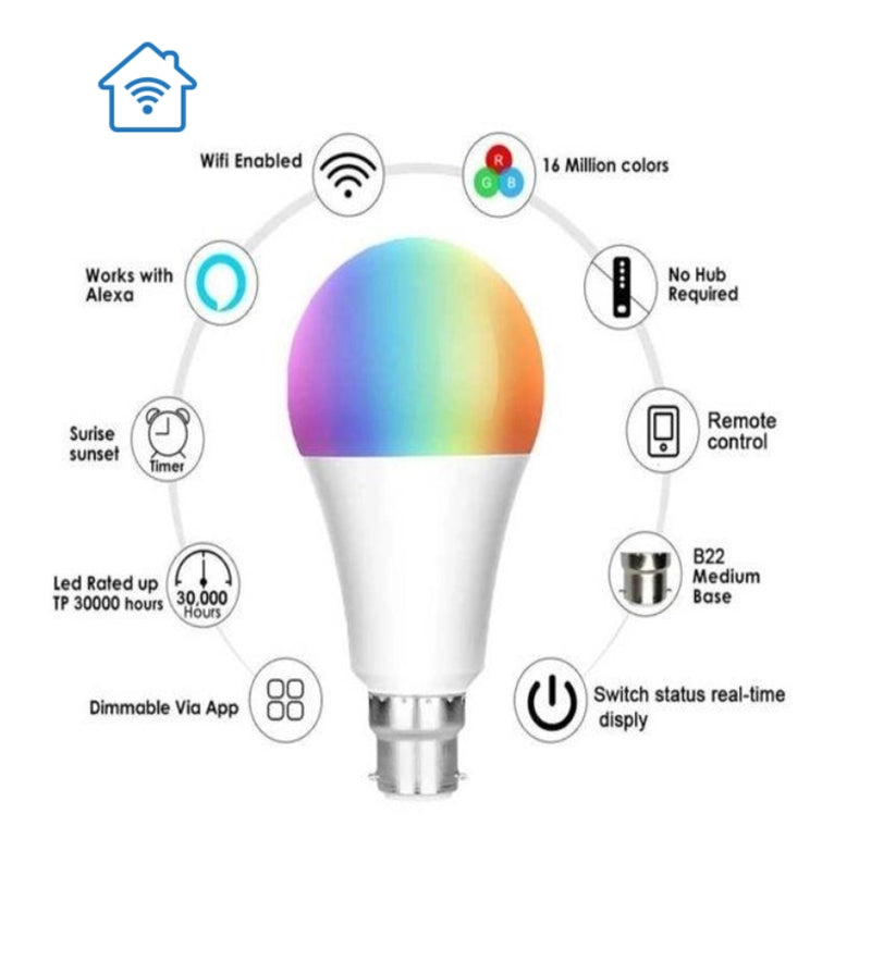 10W A60 B22 Smart LED Bulb RGB/WW/CW - B22 smart