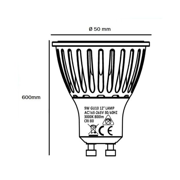 9W Ceramic GU10 Energy Saving LED Light Bulb 6000K