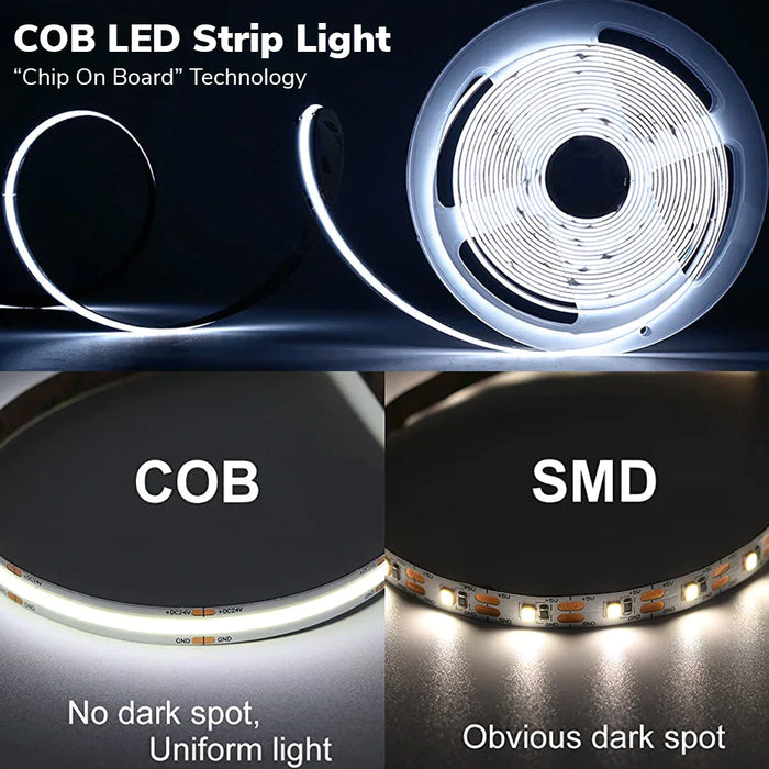 5m Self-adhesive 12V COB LED Strip 300LED/m 6000K - LED Strip