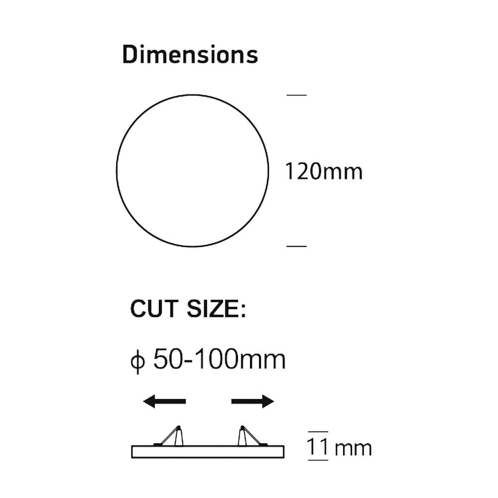 6W/9W/12W Selectable LED Downlight Frameless Adjustable Cut out 50-100mm 4CCT IP20