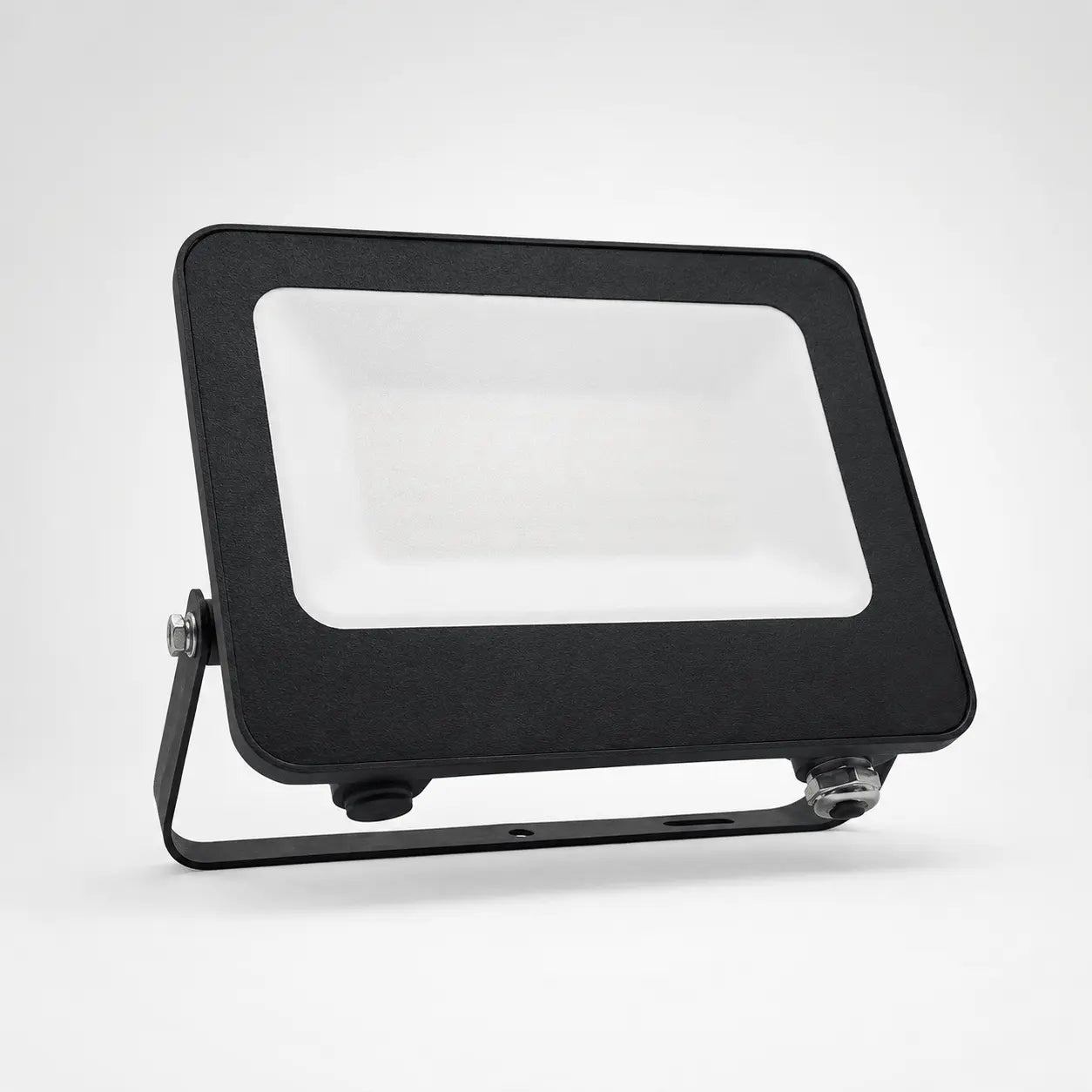 Black outdoor floodlight on a white background