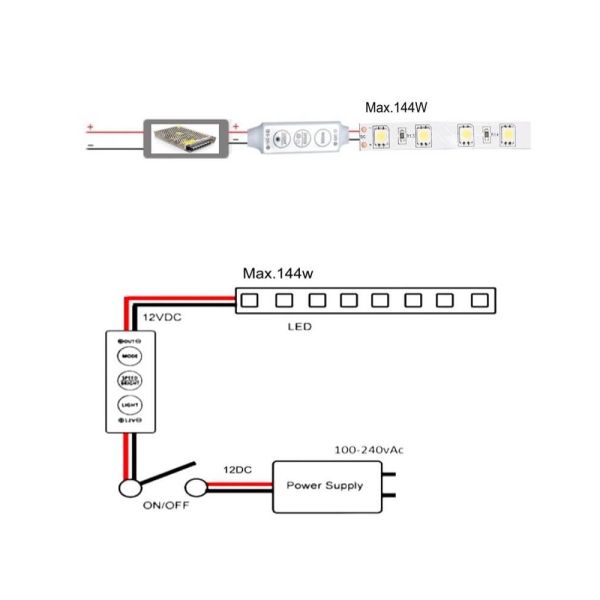 12V to 24V DC Mini LED Strip Light Dimmer Switch with Remote - Dimmer Switch