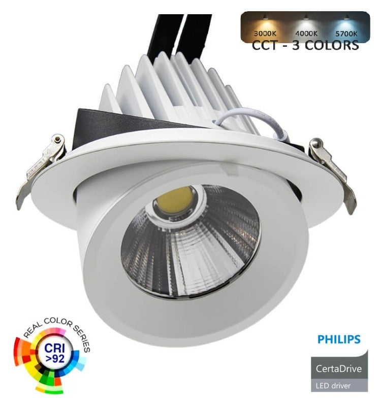 40W Adjustable Recessed LED Spotlight with Philips Driver CCT CRI92