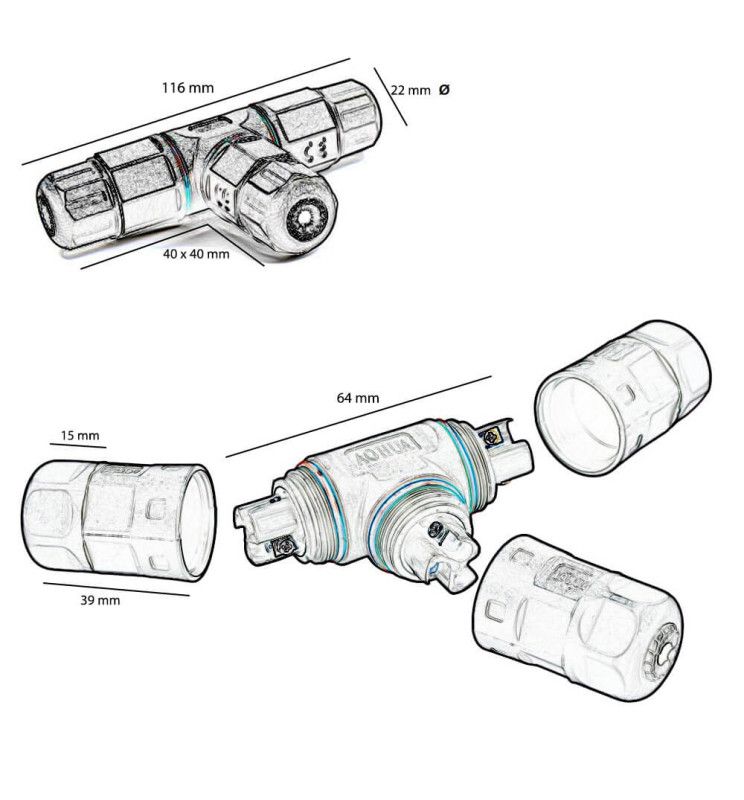 T Waterproof Cable Connector - IP68 for professional installations