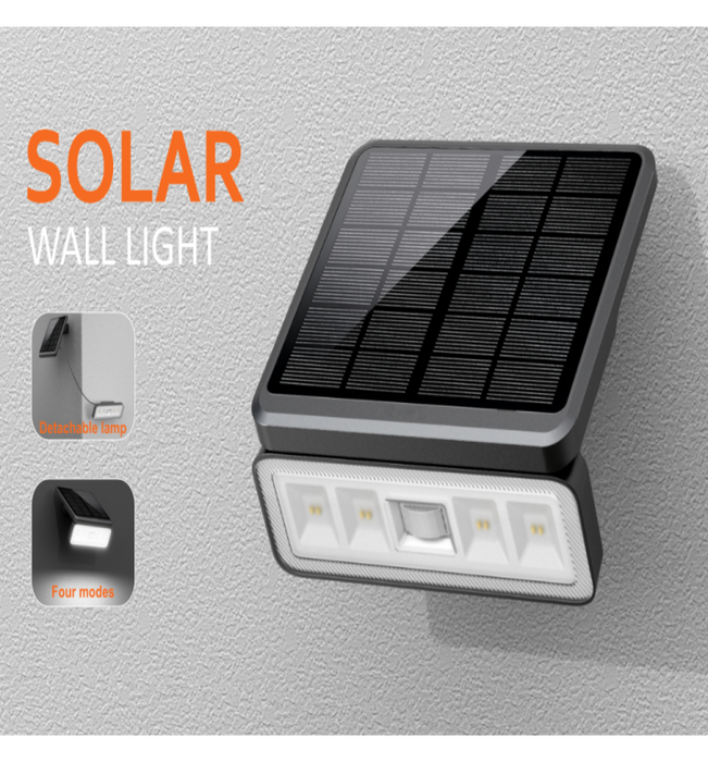 Solar LED Sconce with Detachable Panel - 1000 Lumens - PIR Motion Sensor - 4000K