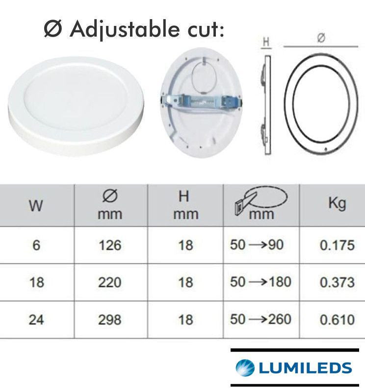 24W Round MOSS LED Ceiling Light White with Adjustable Cut Out 3 CCT - LED ceiling lighting