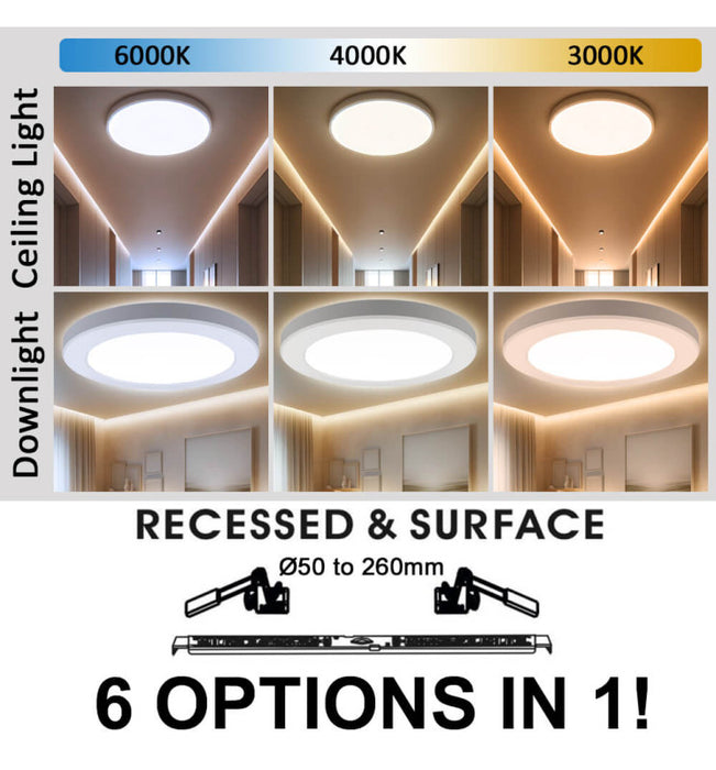 24W Round MOSS LED Ceiling Light White with Adjustable Cut Out 3 CCT