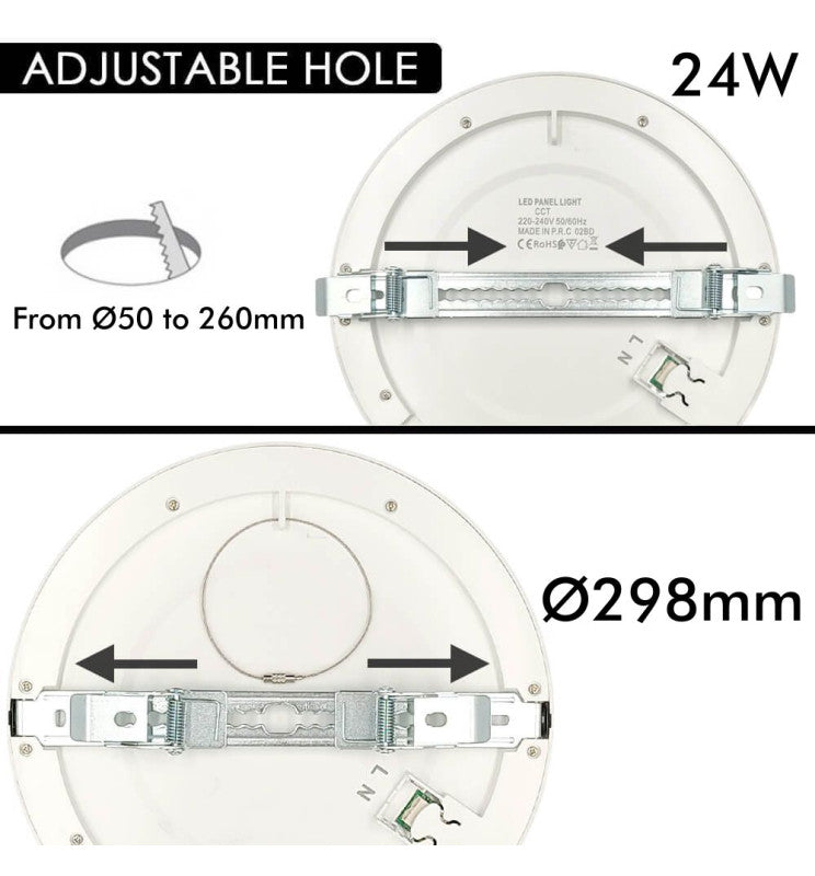 24W Round MOSS LED Ceiling Light White with Adjustable Cut Out 3 CCT - LED ceiling lighting