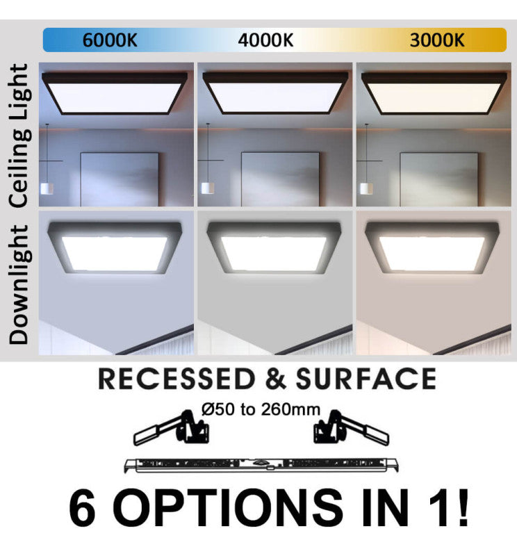 24W Square MOSS LED Ceiling Light in Black 3 CCT with Adjustable Cut-Out - LED ceiling lighting