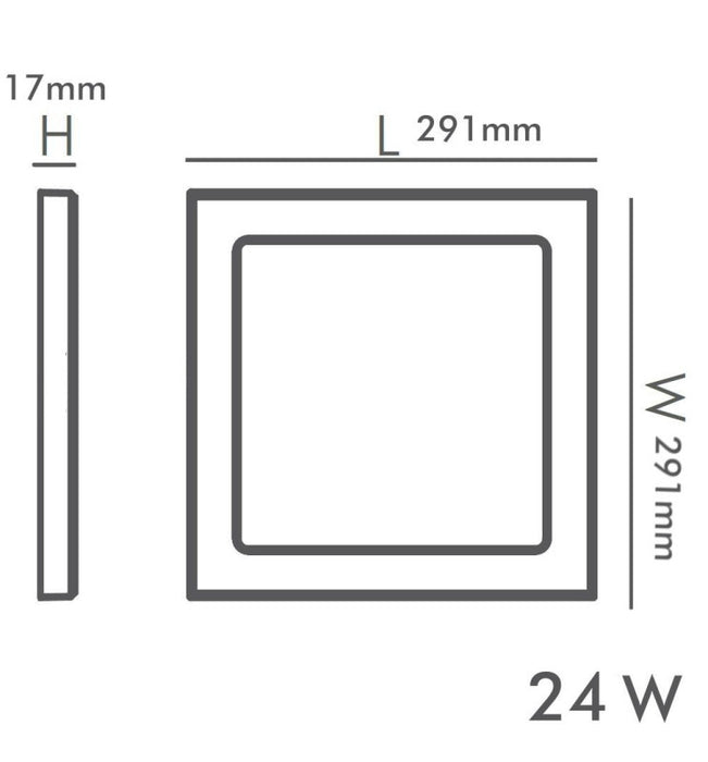 24W LED Ceiling Downlight Square - BLACK MOSS - Adjustable Cut-Out - CCT