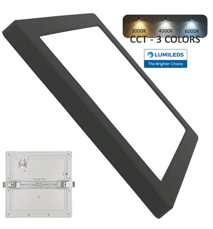 24W Square MOSS LED Ceiling Light in Black 3 CCT with Adjustable Cut-Out - LED ceiling lighting
