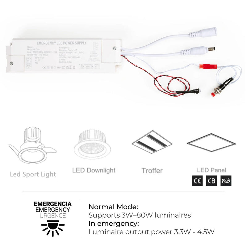 4.5W Emergency Battery Kit for LED Panels 3W-80W 3h Autonomy