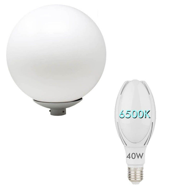 Outdoor Globe Streetlight with E27 Bulb Socket - Housing with 40W LED Bulb E27 6000K - Streetlight