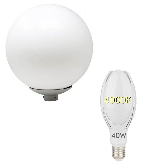 Street light globe for E27 Bulb - Housing with 40W LED Bulb E27 4000K