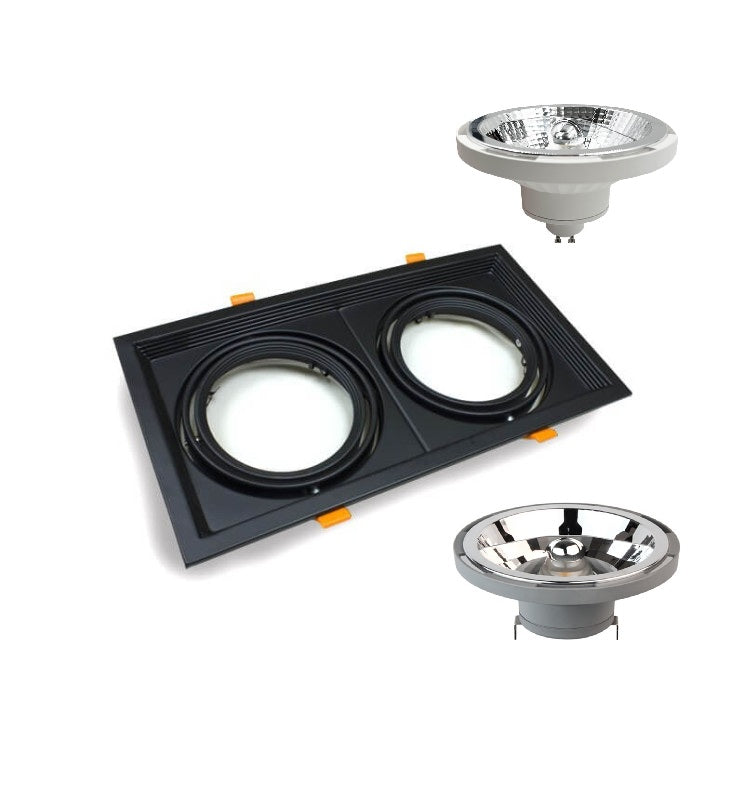 Housing for AR111 LED Bulbs Adjustable Double Recessed Black - LED Accessories