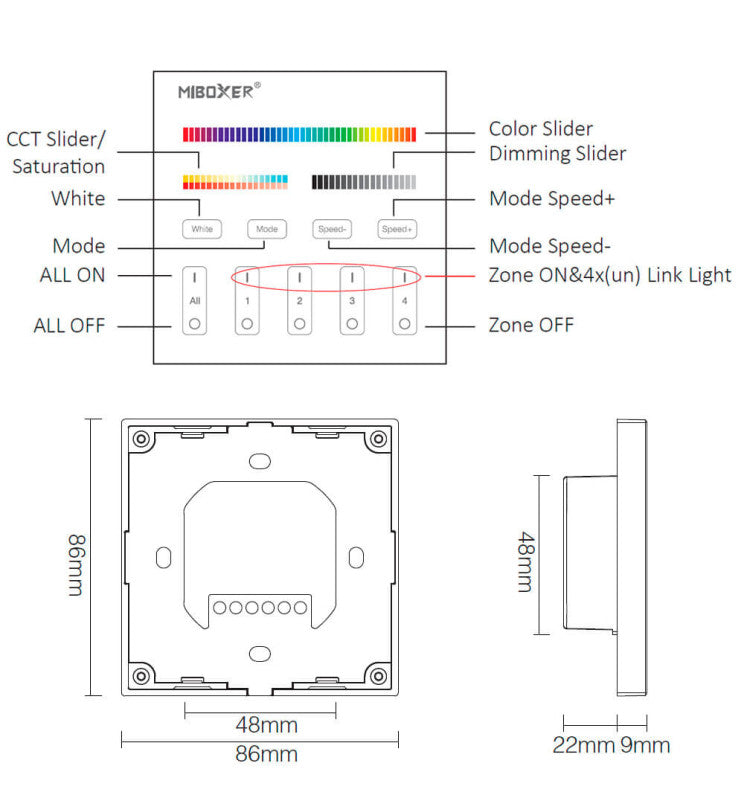 RF Touch Control Panel LED RGB CCT 4 Zones