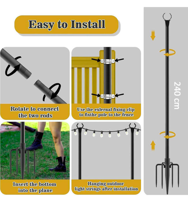 Set Of 2 Metal Supports For Outdoor Lighting 2.4 Meters
