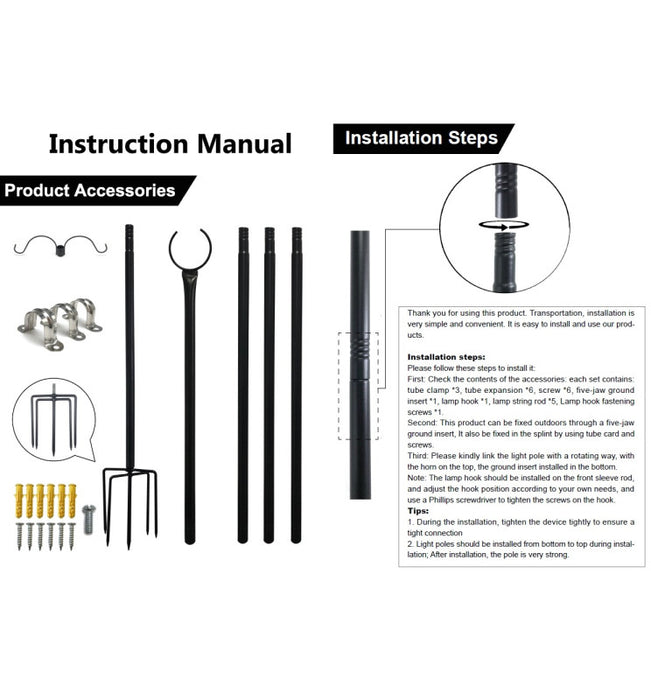 Set Of 2 Metal Supports For Outdoor Lighting 2.4 Meters