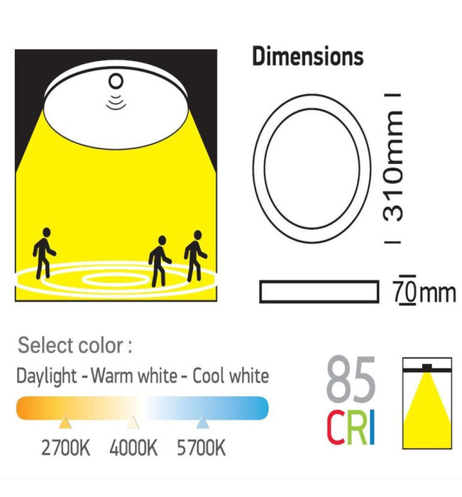 24W-20W-16W LED Ceiling Light with Microwave Motion Sensor CCT