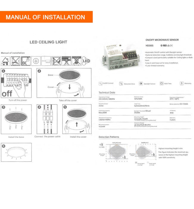 24W-20W-16W LED Ceiling Light with Microwave Motion Sensor CCT