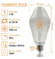 7W E27 Amber Diamond LED Filament Bulb - E27 Bulb