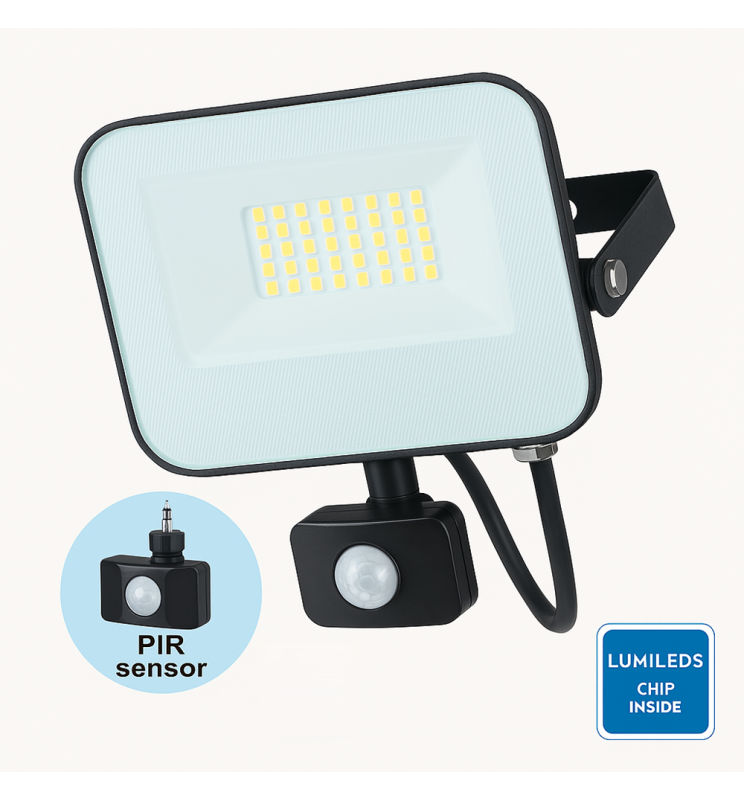 30W LED Floodlight AURORA 140Lm/W with PIR Motion Sensor