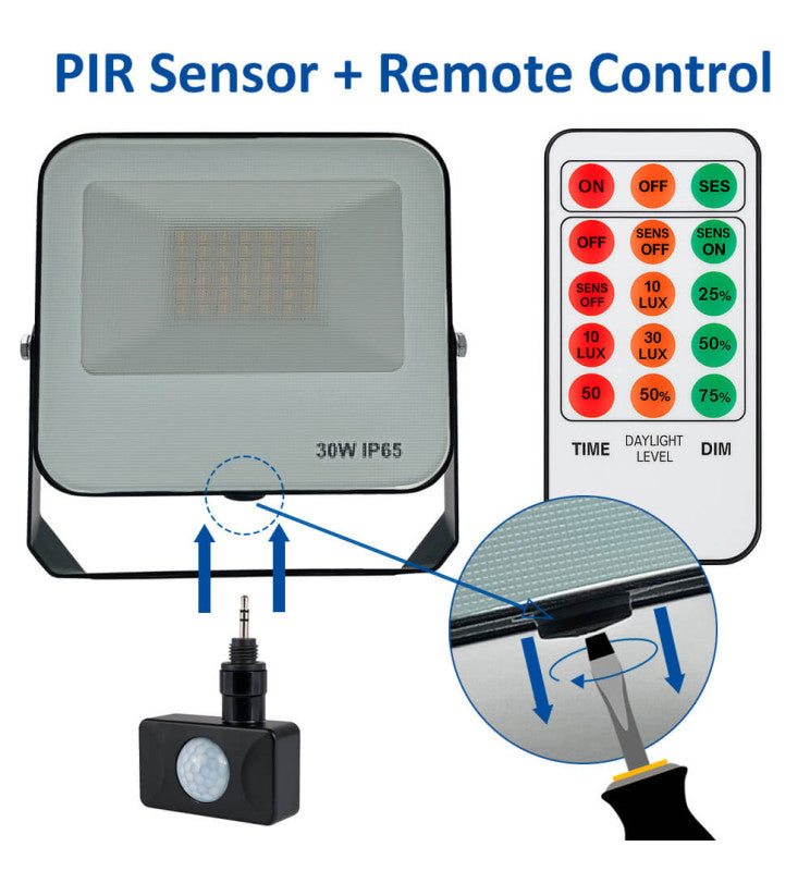 30W LED Floodlight AURORA 140Lm/W with PIR Motion Sensor