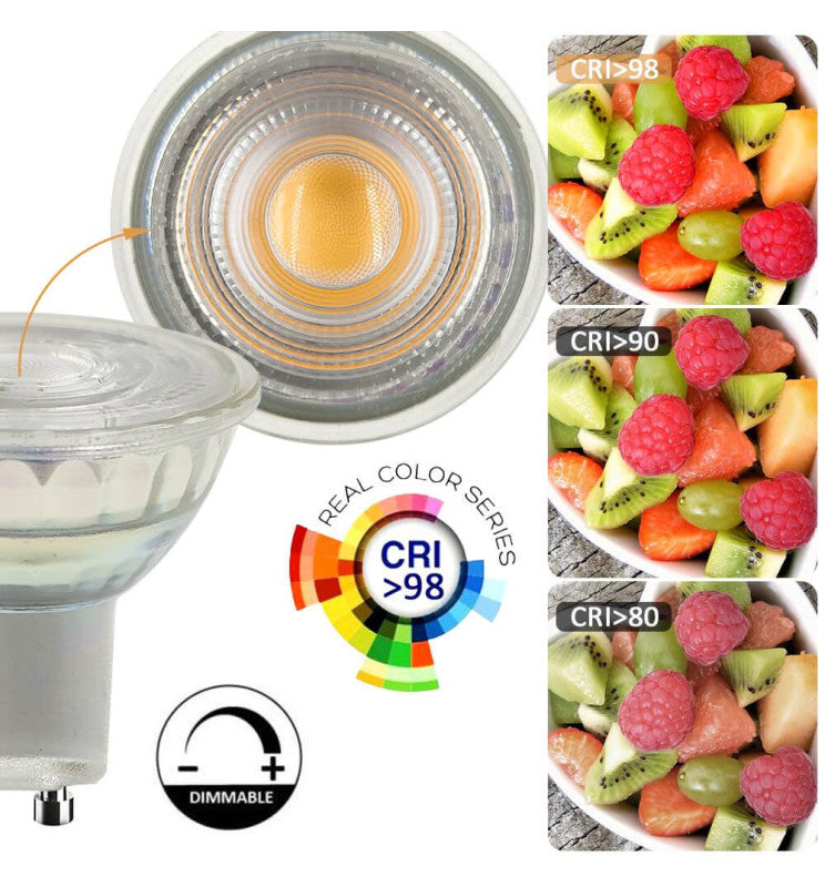 8W HIGH LUMINOSITY DIMMABLE LED GU10  Bulb - Glass - 24º 4000K