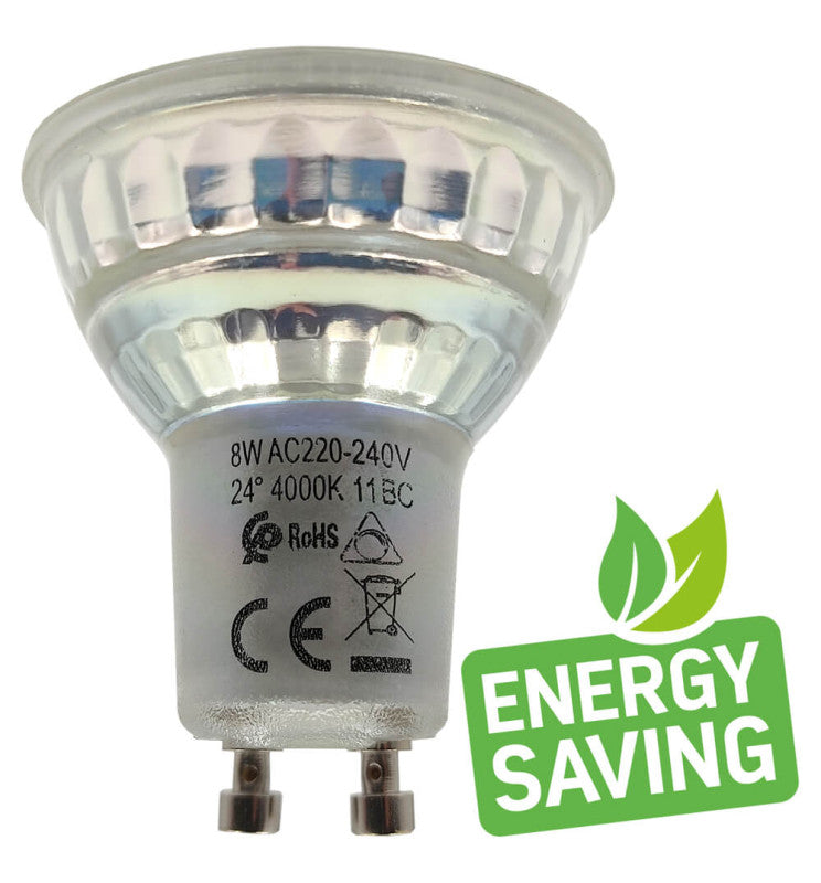8W HIGH LUMINOSITY DIMMABLE LED GU10  Bulb - Glass - 24º 4000K