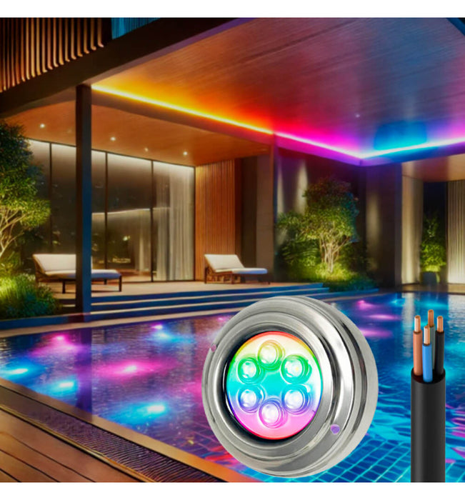 18W Underwater LED Light 12V DC IP68 Stainless Steel RGB