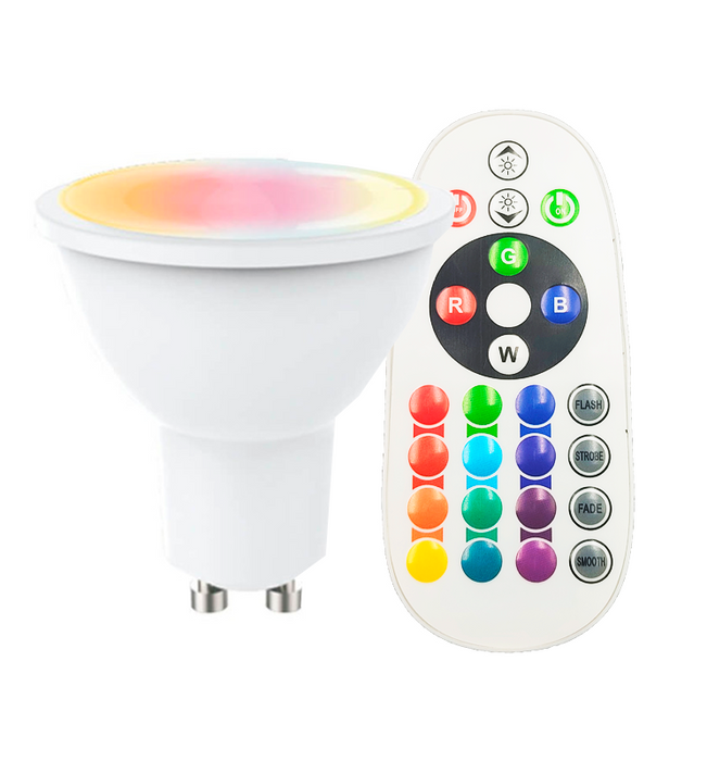 8W LED GU10 Bulb RGB+3000K 110º with Remote Control