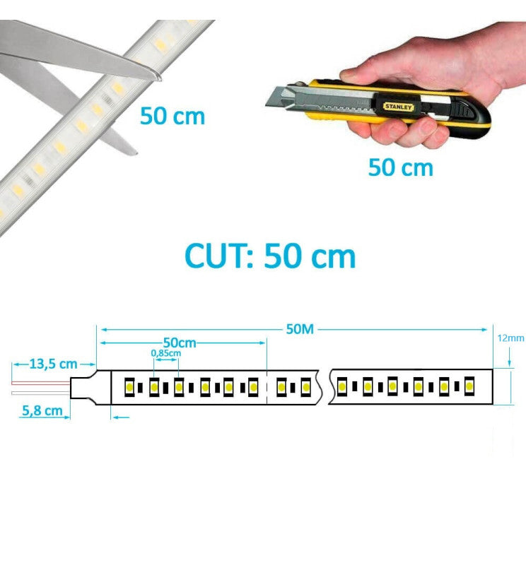 8W Dimmable LED Strip with Rectifier Cable 50m 5700K