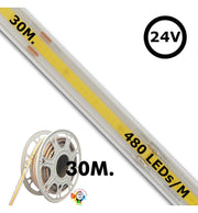 24V LED COB Strip 480 LED/m 1200Lm/M 12W/M CRI90 IP67 - 30m - LED Strip