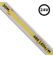 24V LED COB Strip 480 LED/m 1200Lm/M 12W/M CRI90 IP67 - 30m - LED Strip