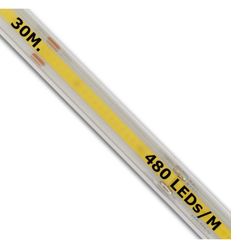24V LED COB Strip 480 LED/m 1200Lm/M 12W/M CRI90 IP67 - 30m - 2700K - LED Strip