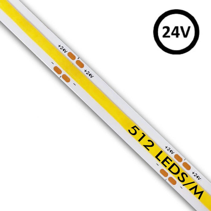 5m Self-adhesive 24V COB LED Strip 512LED/m 2700K - LED Strip